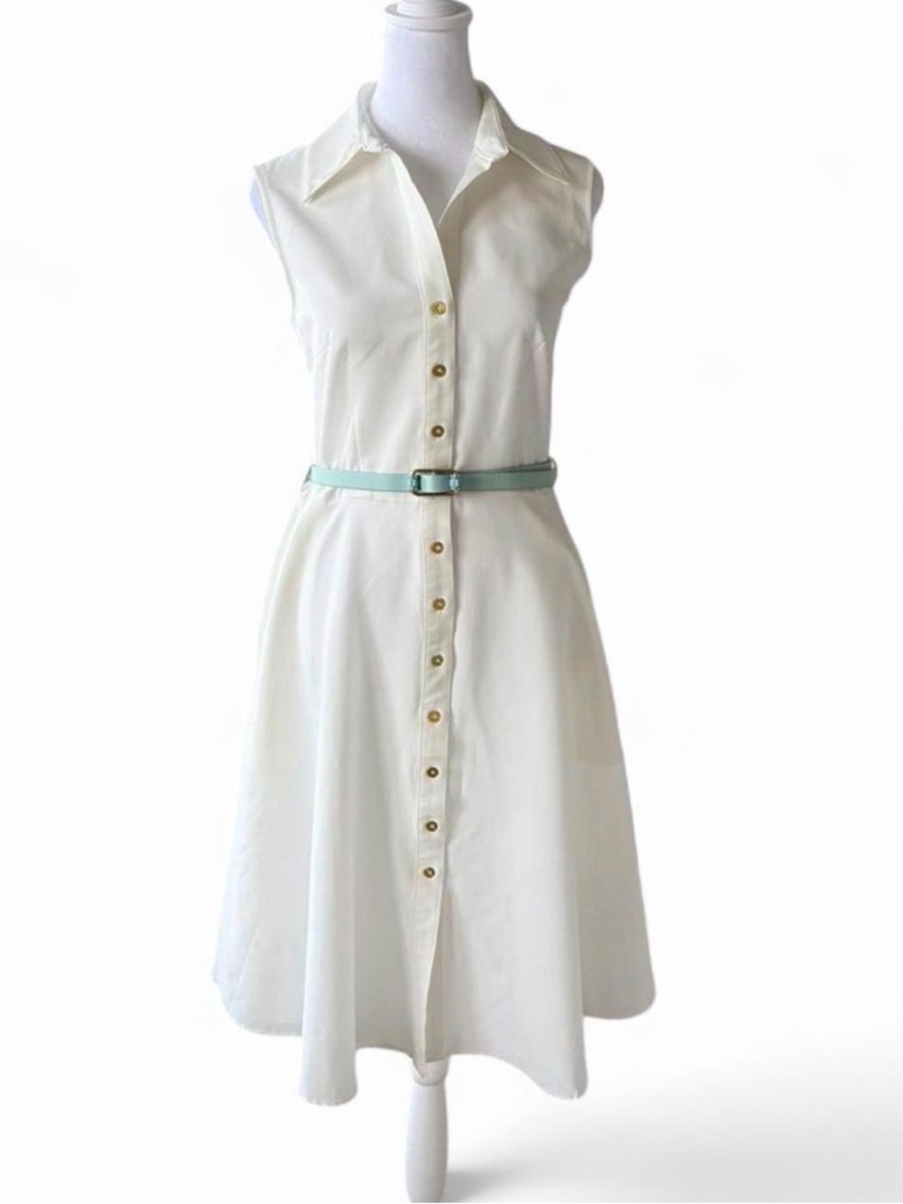Sharagano White Button Up Midi Dress